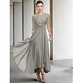 voordelige Vloerlengte-A-Line Moeder van de Bruid Jurk Bruiloft Gast Elegante Plus Size Hoge Lage V Hals Asymmetrische Enkel Lengte Chiffon Kant Halve Mouw Met Beading Applicaties 2025 gratis maatwerk