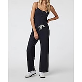 billiga vida ben och raka byxor-Dam Yogajumpsuit Onesie Ficka Henley Yoga Kondition Pilates Vida byxor med linne Svart Grön sporter Sportkläder Microelastisk