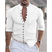 economico camicia da uomo con bottoni-Per uomo Camicia Camicia Estiva Camicia casual Camicia da Spiaggia Camicia con Bottoni Nero Bianco Rosa Arancione Verde militare Manica Lunga Semplice Colletto alla coreana Vacanza Camicia hawaiana