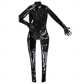 abordables Brillante-Traje de gato de látex negro para mujer: mono zentai brillante con confección 3D, ajuste ceñido y cremallera en la entrepierna, perfecto para discotecas, desfiles del orgullo y Halloween. &amp;fetiche del