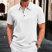 preiswerte Urlaub-Herren Waffel-Poloshirts Golfshirt Arbeit Lässig Revers Kurzarm Basic Modern Einfach Knöpfe Sommer Normale Passform Schwarz Weiß Khaki Waffel-Poloshirts
