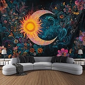 Недорогие Черные гобелены-Boho ткань с черным светом светящаяся в темноте вечеринка УФ-реактивное солнце и луна триппи туманные грибы природный пейзаж подвесная ткань настенное искусство фреска для гостиной спальни