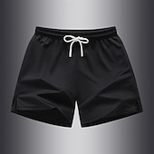 お買い得  カジュアルショートパンツ-男性用 サマーショーツ ビーチショーツ カジュアルショーツ ポケット ドローストリング 弾性ウエスト 平織り 履き心地よい 高通気性 ショート アウトドア バケーション スポーツ カジュアル レイクブルー ブラック