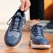 economico Sneakers Casual-scarpe da ginnastica da uomo blu in maglia con lacci, design elegante e suola ammortizzata per camminare, correre e l'uso quotidiano