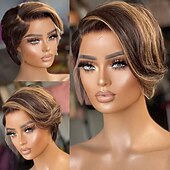 economico Parrucche lace front capelli veri-Parrucca corta e dritta con parte centrale in pizzo trasparente, 13x4x1, con attaccatura dei capelli pre-pizzicata, per donne, con pizzo brasiliano.