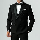 billige Middagsselskap-Herredresser med svart slips, smokinger, formell, ensfarget, standard passform, 2-delt, dobbeltspent, seks knapper