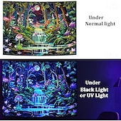 cheap Blacklight Tapestries-Blacklight Tapestry Glow in the Dark Glow Party UV Reactive Fantasy Forest Trippy Misty Nature Landscape Hanging Tapestry Wall Art Mural for Living Room Bedroom