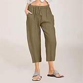 economico Pantaloncini in lino di cotone-Per donna Pantaloni in cotone e lino Pantaloni capri Pantaloni Eleganti Streetwear Casual Lunghezza al polpaccio Naturale Semplice Tasca Design con Coulisse Elastica Comodo All&#039;aperto All&#039;aperto