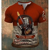 Men's Musical Instrument T Shirt Henley Shirt Short Sleeve Designer Retro Vintage Casual Street Casual Daily Summer Spring Red Henley Henley T-Shirt4