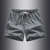 お買い得  カジュアルショートパンツ-男性用 サマーショーツ ビーチショーツ カジュアルショーツ ポケット ドローストリング 弾性ウエスト 平織り 履き心地よい 高通気性 ショート アウトドア バケーション スポーツ カジュアル レイクブルー ブラック