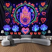 billiga Blacklight tapestries-Blacklight Tapestry Glow in the Dark Glow Party UV Reactive Boho Trippy Misty Hanging Tapestry Wall Art Mural Living Room Bedroom