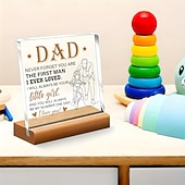 Χαμηλού Κόστους Προμήθειες εκδήλωσης και πάρτι-Δώρο μπαμπά από κόρη, κάθετη ακρυλική πλάκα με ξύλινη βάση, εγκάρδιο δώρο για την ημέρα του πατέρα ή τα Χριστούγεννα, δεν χρειάζεται ρεύμα, δεν χρειάζεται φτερό