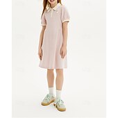 cheap Casual Dresses-Kids Girls&#039; Dress Color Block Short Sleeve Outdoor Patchwork Adorable Basic Cotton Knee-length Shirt Dress Casual Dress Summer 4 years+ Light Pink
