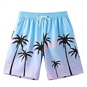 baratos Calções Elite Masculinos-Homens Calção Shorts de praia Bolsos Com Cordão Cintura elástica Gráfico Folha Árvore Respirável Secagem Rápida Comprimento do joelho Ao ar livre Férias Casa Férias Estilo Étnico Azul Céu Azul escuro