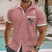 preiswerte Tropische Pflanzen-Herren Kokospalme Tropische Pflanzen Sommer Hawaiihemd Knopfhemd Alohahemd Kurzarm Hawaiianisch Ferien Strandbekleidung Sommer Frühling Umlegekragen 3D-Druck Hemden mit Kragen Eine Tasche vorne Rosa
