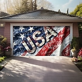 お買い得  ガレージとドアのバナー-4th of Julyドア装飾ガレージドアカバー、アメリカの愛国的なワシの屋外バナー、大規模バックドロップ、ホリデー屋外ガレージドアの家の壁の装飾