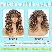 voordelige Historische pruiken-Krullende Pruik Grote Krullende Pruiken voor Witte Zwarte Vrouwen 20 Inch Lange Krullende Afro Pruik met Pony Synthetisch Haar Vervangingspruiken voor Cosplay en Dagelijks Ombre Blonde Halloween