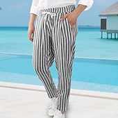 Herre Linbukser Bukser Sommerbukser Strandbukser Lomme Snorer Elastisk midje Stripet Komfort Pustende Feriereise Daglig Ferie Hawaiisk Bohem Svart Rød billige Ferie-Herre Linbukser Bukser Sommerbukser Strandbukser Lomme Snorer Elastisk midje Stripet Komfort Pustende Feriereise Daglig Ferie Hawaiisk Bohem Svart Rød