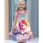 cheap 3D Unicorn Dress-Girls&#039; 3D Unicorn Dress Sleeveless Summer Spring Vacation Daily Holiday Princess Beautiful Sweet Kids 4-12 Years Casual Dress A Line Dress Knee-length Regular Fit
