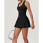 cheap Women's Tennis Dress-Women's Solid Colored Tennis Dress with Built in Shorts and Bra Sports Dress 2pcs Sleeveless Zipper Breathable Tennis Golf Pickleball U Neck Racerback Black White Purple Tennis Clothing