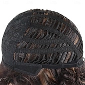 baratos Perucas Históricas-Peruca de cabelo sintético comprimento dos ombros dos anos 1970 para mulheres, peruca marrom misturada e ondulada com franja, peruca de substituição de cabelo castanho chocolate grosso e saltitante,