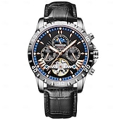 olcso Mechanikus órák-1410 Férfi Automata Mechanikai Óra – Multifunkcionális Tourbillon Eredeti Bőr Pánttal Luminiscens Diala 30M Vízhatlan Zafír Üveg Klasszikus Üzleti
