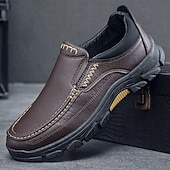 economico Slip-ons e mocassini da uomo-scarpe slip-on da uomo in pelle marrone scuro con suola robusta - calzature resistenti e alla moda per uso esterno