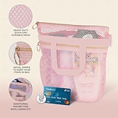 cheap Luggage &amp; Travel Storage-Beach Bag Mesh Shower Bag,Portable Shower Caddy Transparent Mesh Cosmetic and Toiletry Travel Organizer, Lightweight Mesh Sandproof Bag for Beach, Bathroom, or Gym – 3 Colors