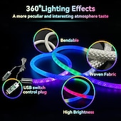 abordables Bandes lumineuses led-Bande lumineuse LED néon 2 m/3 m/5 m, bande lumineuse étanche à 360 degrés avec télécommande de synchronisation musicale &amp;Éclairage flexible alimenté par USB pour salle de jeux intérieure/extérieure,