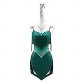 abordables robe de compétition-Danse salsa latine Robe Cristal / Strass Gland Épissage Femmes Performance Soirée Sans manches Spandex