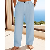 preiswerte Urlaub-Herren Leinenhosen Hose Sommerhose Strandhose Knöpfe Tasche Einfach Komfort Atmungsaktiv Urlaub Täglich Ferien Hawaiianisch Boho Schwarz Weiß
