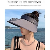 cheap Head Lights-1 Pc Women&#039;s USB Rechargeable Fan Hat Sunscreen Hat Beach Vacation Camping Wide brimmed Sunscreen Hat
