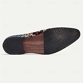 billiga Utsökta broderade skor-Herr Finskor Promenad Ledigt PU Läder Jacquard Tyg Andningsfunktion Bekväm Halksäker Snörning Mörkblå Sommar Vår