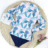 preiswerte Hautausschlagswächter-Damen Rash Guard Badeanzug UV-Sonnenschutz UPF50+ Langarm Bademode Badeanzug Frontreißverschluss Schwimmen Surfen Strand Wassersport Blumenmuster Tropisch Sommer Frühling