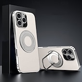 cheap iPhone Cases-Magnetic Leather Phone Case for iPhone 16/15/14/13 Pro Max – Shockproof Back Cover with Ring Kickstand, Wireless Charging Support
