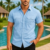  Men's Shirt Casual Shirt Button Up Shirt Plain Vacation Casual Black White Navy Blue Blue Short Sleeve Turndown Spring & Summer Clothing Apparel Front Pocket
