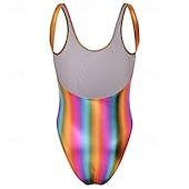 olcso Öltözetek-Retró 1980-as évek Félrebeszél Fürdőruha One Piece Body Diszkó Fényes latex patent Fémes Szivárvány Női Mindszentek napja Farsang zenei fesztivál Tengerparti nyaralás Pride Parade Felnőttek