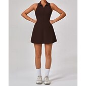 economico Abbigliamento Tennis da donna-Per donna Tinta unita Abito da tennis con pantaloncini Abito sportivo Senza Maniche Cerniera Tasca Tennis Golf Pickleball Colletto a Camicia Vestito Nero Bianco Rosa Abbigliamento da tennis