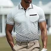 cheap Men&#039;s Geometric Polo-Men&#039;s Geometic Polo Short Sleeve Polo Shirts Collared Shirts Business Casual Outdoor Athleisure Daily Wear Buttons 3D Print Summer Black Blue Green