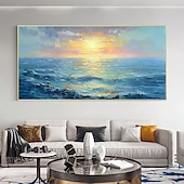 cheap Landscape Paintings-Handmade Original Sunset Ocean Oil Painting On Canvas Abstract Seascape Wall Art for Home Decor With Stretched Frame Without Inner Frame Painting