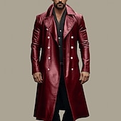 billiga Trenchcoat för män-Herr Imitationsläderjacka Övergångsjacka Utekväll Vår &amp; Höst Imitationsläder Vindtät jacka Ytterkläder Kläder Ensfärgat Kavajslag Dubbelknäppt