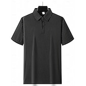cheap Men&#039;s Classic Polo-Men&#039;s Business Polo Golf Polos Shirts Work Business Lapel Ribbed Polo Collar Short Sleeve Basic Modern Stripes Textured Buttons Knitted Spring &amp; Summer Regular Fit Black White Navy Blue Gray Business