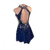 voordelige Schaatsjurken-Kunstschaatsjurk Dames Voor meisjes Schaatsen Jurken Donkerblauw Duimopening halo-verf Hoge Elasticiteit Professioneel Wedstrijd Kunstschaatskleding Thermisch Warm Kristal / Bergkristal Mouwloos