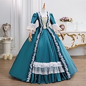 billiga Klänningar-Vintage Rokoko Renässans Maxi Klänningar Vanligt Juliet ärm Prinsessa Brud Plisserad Med volanger Prinsessa Rund hals Dam Halloween Karnival Maskerad Prestanda Fest Halloween Vuxen Alla årstider