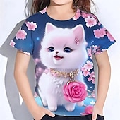 abordables Animaux 3D de Fille-Fille 3D Chat T-shirt Manche Courte Été Printemps Mode Basique Enfants 4-12 ans Col Rond Extérieur Occasionnel Quotidien Coupe régulière