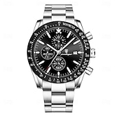 abordables Relojes de Cuarzo-Reloj de negocios de lujo para hombre: cronógrafo de pulsera de cuarzo resistente al agua con correa de acero inoxidable para uso formal e informal con visualización de fecha.