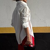 preiswerte Weiße Freizeitkleider-Damen Hemd Bluse Einfach Modern Lässig Langarm Hemdkragen Normale Oberteile Täglich Ferien Ausgehen Knöpfe Tasche Weiß Sommer