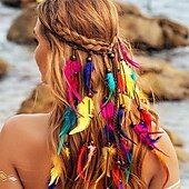 economico Accessori per acconciature-Cerchietti indiani arcobaleno boho, copricapo hippie con piume, accessori per capelli lunghi con piume regolabili per donne e ragazze