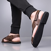 billiga Semester Sandaler-Herrsandaler i brunt konstläder med korsremmar och justerbar stängning – bekväma och trendiga sandaler för varmt väder