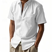 economico Camicie di lino-Per uomo Camicia Camicia di lino Camicia casual Camicia con Bottoni Camicia di cotone Semplice Vacanza Streetwear Giallo scuro Nero Bianco Blu marino Manica Corta Collo ripiegato Estate Abbigliamento